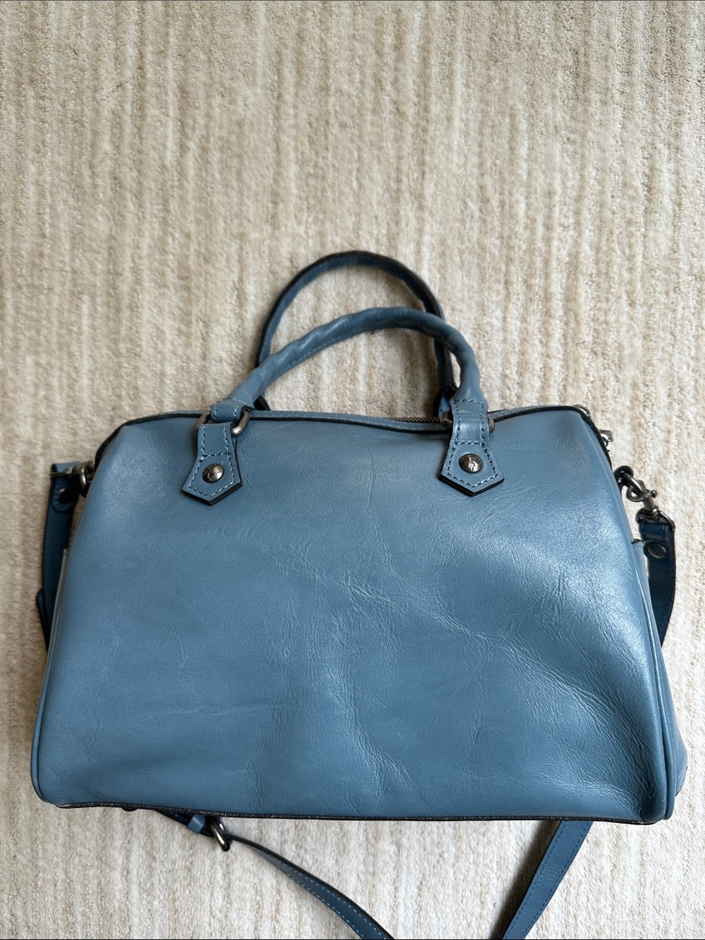 Like New Patricia Nash SKYE Leather HTF Safflower Blue Tooled Embossed Satchel - Picture 7 of 17